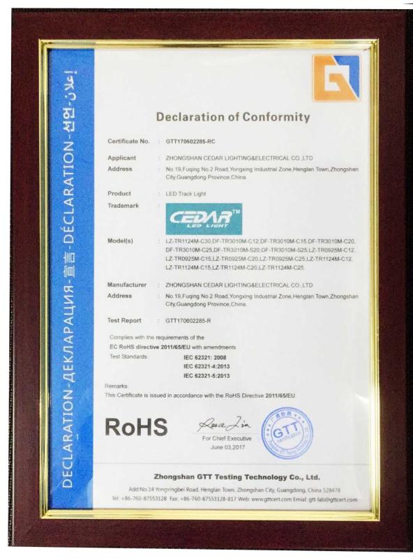 RoHS - Zhongshan CEDAR Electric Illuminance Co., Ltd.