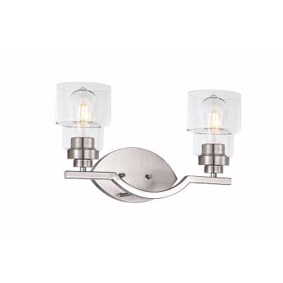 China Modern Modern Bedroom 2 Lights Led Wall Light Brush Nickel Vanity Light Fixture Glass Wall Vintage for sale