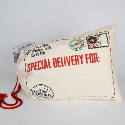 China Factory Selling Christmas Gift Christmas Envelope Decoration Drawstring Cute 100% Cotton Canvas Popular Santa Sack Bag for sale