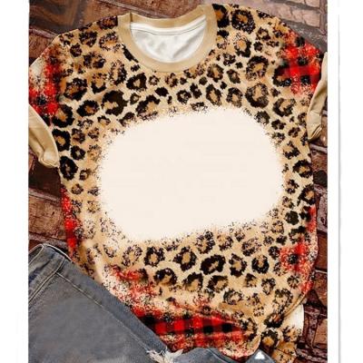 China Wholesale Hot Sale Compressed Faux Bleach Polyester Tops Women O Neck Stitches Leopard Plaid Custom Short Sleeve Sublimation Unisex T-Shirts for sale