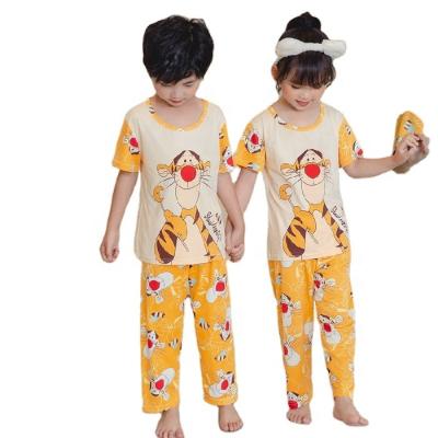 China Children's Breathable Pajamas Set Summer Kids Girls Cartoon Sleepwear Milk Cotton Shorts Sleeve Pants Boys Home Room Casual Nightgowns for sale