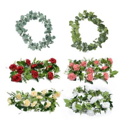 China Vivid Hot Sale Wedding Decoration Green Eucalyptus Leaves Garland Flowers Wreaths Artificial for sale