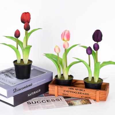 China Wholesale Real Touch Feel Tulip Artificial Flower Silk Bonsai Home Office Decoration Greenery for sale