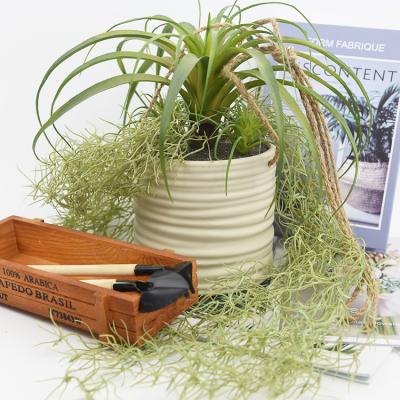 China Hanging Decor Large Natural Indoor Green Succulent Mix Artificial Potted With Hemp Rope for sale