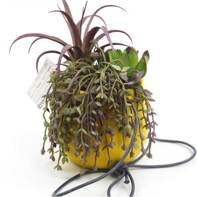 China Natural Yellow Ceramic Pot Decor Mix 3 Kinds Succulents Grass Hanging Artificial Plants for sale