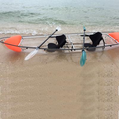 China Clear PE transpert canoe 2 person fishing (HDPE or LLDPE) popular clear bottom transparent double ocean kayak for sale