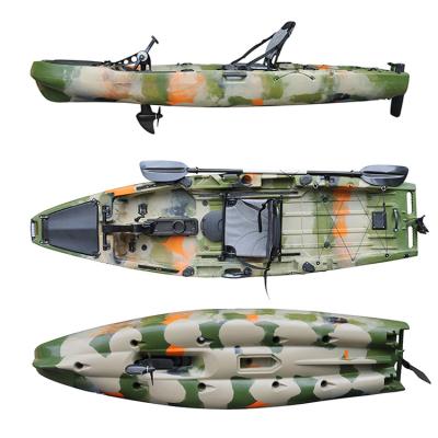 China Hot selling LLDPE or HDPE 12ft kayak fishing canoe kayak with pedal drive thruster and fin pedal drive system for sale