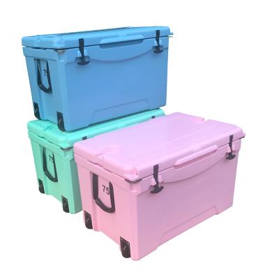 China Durable 75L Waterproof Insulated Thermal Plastic Ice Cooler Box Ice Chest For Beverage Food Fishing BBQ for sale