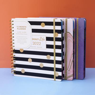 China Hardcover Book 13 Month Design B5 Gold Foil Lined Hardcover Book 2021 2022 Agenda Planner Spiral Notebooks for sale