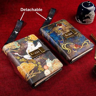 China Vintage Chinese Animal Custom Sheet A6 Cover Leather Diary Notebook With Lock for sale