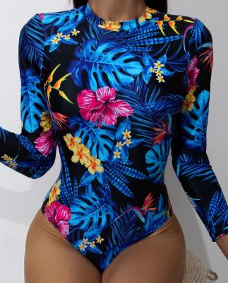 China 3Colors STOCK Print UPF Swimsuit Breathable Custom Long Sleeve Diving Swimwear One Piece Surf Swimwear for sale