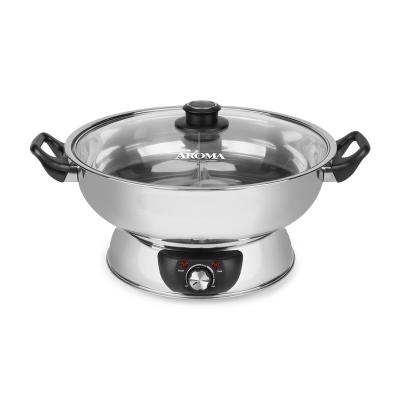 China Viable AROMA 5Qt. Electric Double Sided Hot Pot, Cooks 2 Flavors At Once, Adjustable Heat Settings, Stainless Steel Pot for sale