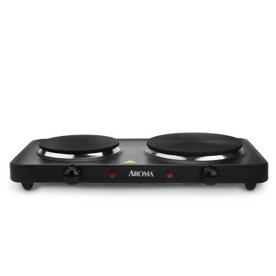 China Outdoor AROMA Double Burner Die-Cast Hot Plate, Compact and Portable with Temperature Control, Black (AHP-312) for sale