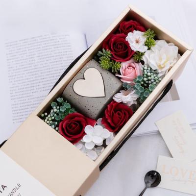 China Valentine Day Gift Box Eco-friendly handmade Scented candles preserved flowers soap flower gift box valentines day gifts for women for sale