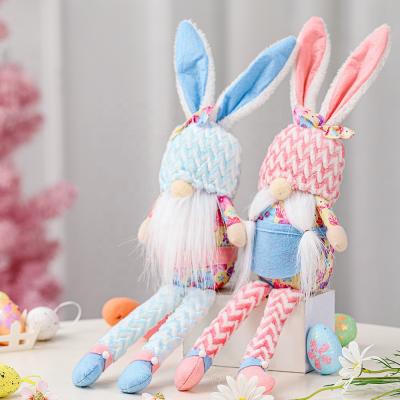 China Eco-friendly Exquisite Handmade Decoration Long Legs Lace Rabbit Easter Gnome Blue Easter Room Decor Plush Doll for sale