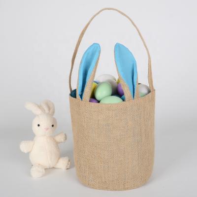 China Burlap Tote Bags Blank Easter Buckets New-Fashion Kids Easter Bunny Candy Gift Bag Bucket Eggs Canvas My First Easter Bunny Basket for sale