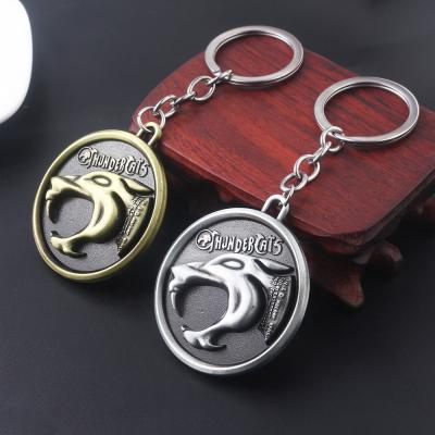 China Durable Promotion Gift Cartoon Thundercats Lion-o Logo Keychains Round Alloy Thunder Cat Model Car Key Ring Holder for sale