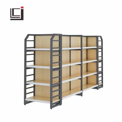 China Double Sided Hot Steel Wood Factory Outlet of Supermarket and Shop Display Shelf Gondola Shelving for sale