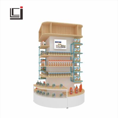 China Maternal and child products show display rack hot super-column shelf pillar package supermarket promotion square island shelf for sale