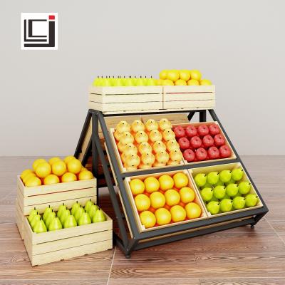 China Wholesale Double-Sided Vegetable Cool Steel Wood Factory Display Rack Retail Store Supermarket Custom for sale