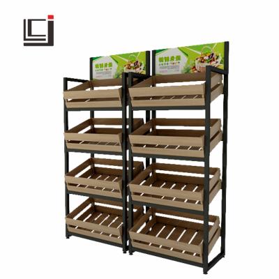 China Store Fixtures Supermarket Display Stand Vegetable And Fruit Display Rack Single Sided Fresh Food Display Rack for sale