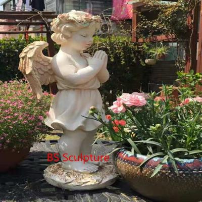 China Traditional Life Size Cute Angled Statue Kindergarten Natural Marble Sculpture Girl for sale