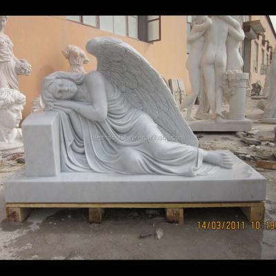 China Western Graveyard Angel Marble Statue Sad Lying Sculpture For Decoration for sale