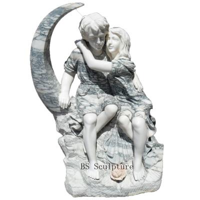 China Traditional High Quality Customized Natural Marble Children Carving Hot Selling Girl and Boy Stone Statue for sale