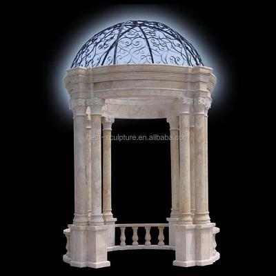 China Exterior Decoration Roman Style Carved Pillar Marble Gazebo With Metal Dome Top for sale