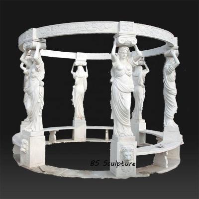 China Free Customized Outdoor Hand Carved Large Natural Stone Pavilion Large Luxury Marble Gazebo for sale