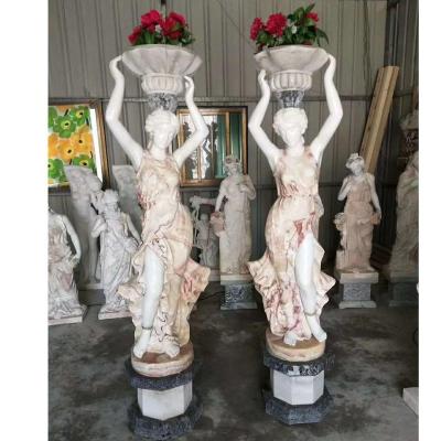 China Beautiful American Style Lady Flower Pot Garden Carved Stone Sculpture for sale