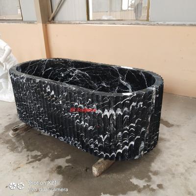 China Freestanding bathroom used luxury black marquina design life size marble bathtub for adult for sale