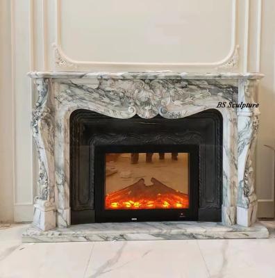 China Custominzed Traditional Modern Style Italian Arabescato Marble Fireplace Mantel Sculpture for sale