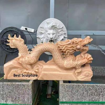 China Traditional Outdoor Afterglow Dragon Statue Customized Chinese Red Marble Sculpture For Sale for sale