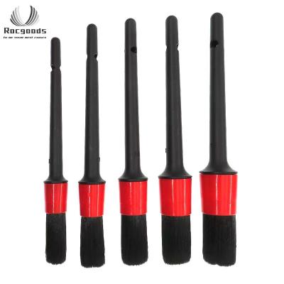 China Car Detailer Sweep Orange Wood Detail Cleaning Brush Wood Handle Brush Cleaner China Best Wood Brush Kit Boars Car Engine Orange Wood Detailing 5 Pieces Pcs Set for sale