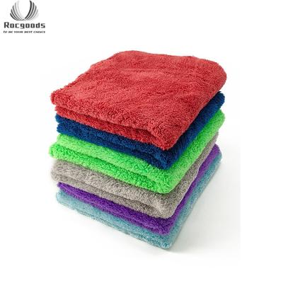 China Good Quality 500gsm Microfiber Towel Laser Cut 80% Polyester Lint Free Car Affecting Coral Fleece Towel Edgeless for sale