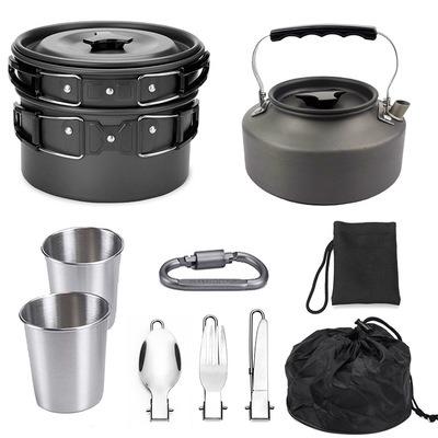 China Sustainable High Quality Aluminium Camping Pot Set Hiking Backpacking Cookware Outdoor Cooking Set for sale