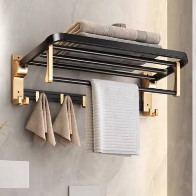 China Sustainable Brass Bathroom Towel Rack Brushed Gold Towel Holder for sale