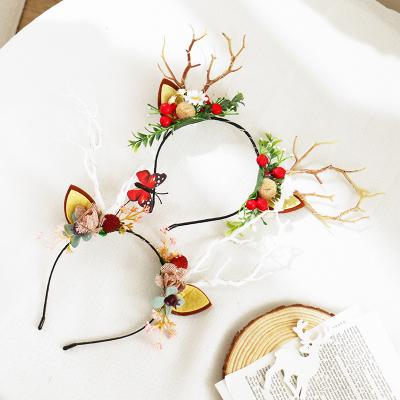 China Beautiful Colorful 2024 Christmas Headband Antlers Hairband Fairy Headdress Headwear Elk Hair Clip Hairpins Bells Hair Accessory for sale