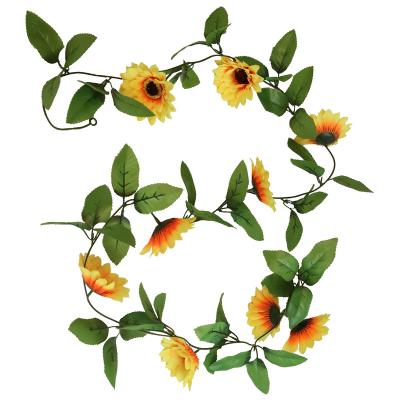 China Life Like Wedding Decorations Fabric Sun Flower Ivy With Green Leaves Hanging Garland 27 Head Artificial Vine for sale