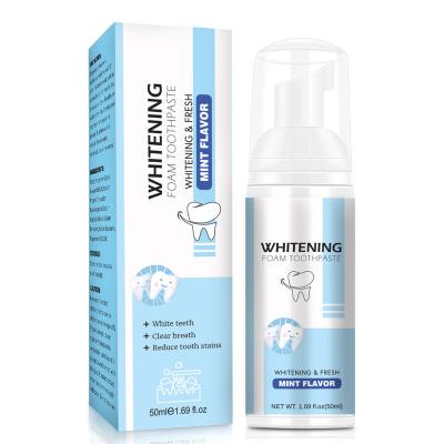 China Wholesale Foam Teeth Whitening Whitening Fluoride Foam Toothpaste Mint Flavor 50ml Free Blue for sale