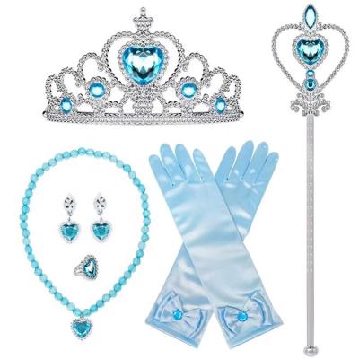 China Childrens Toys Frozen Princess Clothing Dress Up 6pcs Set Props Crown Necklace Ring Earrings Magic Wand For Kids Birthday Party Decorations  Fa for sale