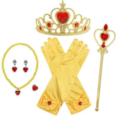 China Childrens Toys Frozen  Cosplay Party Decoration 6pcs Gold Set Crown Necklace Ring Earrings Magic Wand For Kids  Theme party for sale