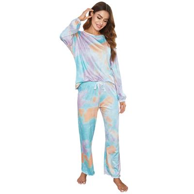 China OEM ODM autumn and winter best selling thermal link dyed home pajamas set long sleeve pants printed women's casual wear nightgowns zu verkaufen