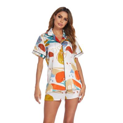 中国 QUICK DRY Home Clothing Summer Clothes Loungewear Satin Printed Woman Pajama Sets Women's Sleepwear 販売のため