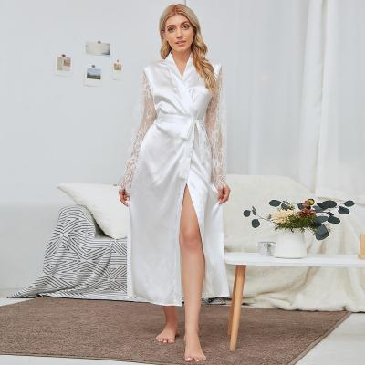 China Women Breathable Pajamas Loungewear Lace Satin Long Robes Women Sleepwear Nightgown Long Nightgown à venda