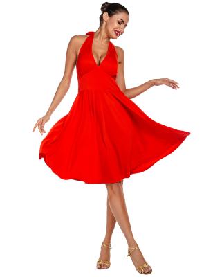 China Sexy Washable Sleeveless Solid Backless Slim Girls Latin Contemporary Dance Dress For Women for sale