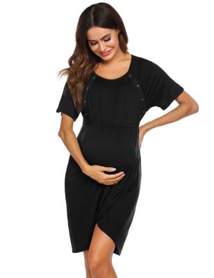 China Breathable Solid Women Maternity Dress Breastfeeding Gown Pajamas Pregnancy Clothing Dresses for sale