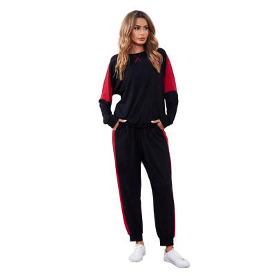 China OEM Thermal Women Long Sleeve Pajamas Set Side Seam Color Quilting Contrast Loungewear Set Casual Top Pants Women's Sleepwear for sale