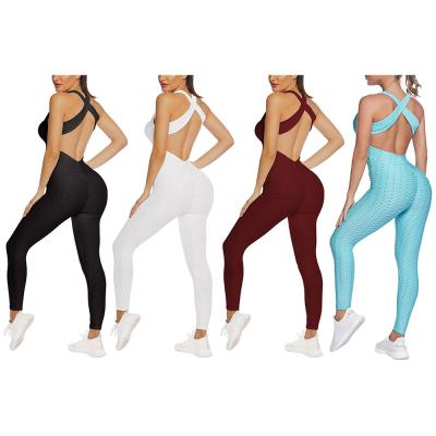 China Women's Gym Activewear Sexy Romper Backless Playsuit Jumpsuit One Piece Slimming Gym Fitness Sets for sale